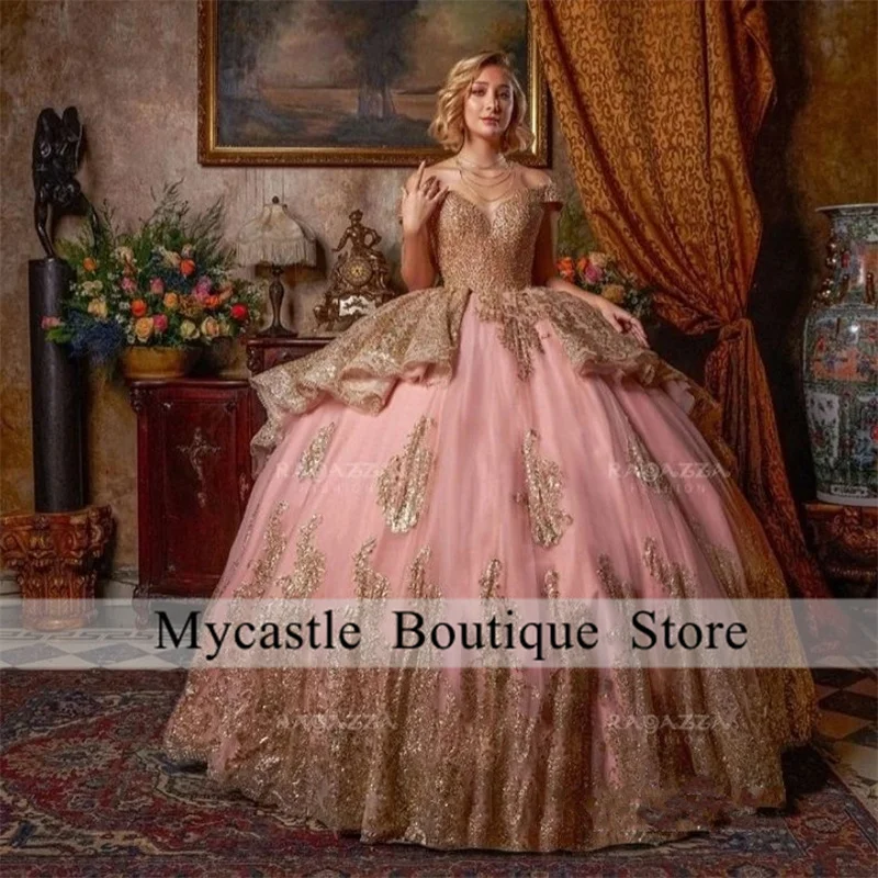 Mexican Royal Blue Quinceanera Dresses Ball Gown Gold Beaded Lace Appliques Sweet 16 Dress Princess Lace Up Vestido De 15 A&ntilde;os