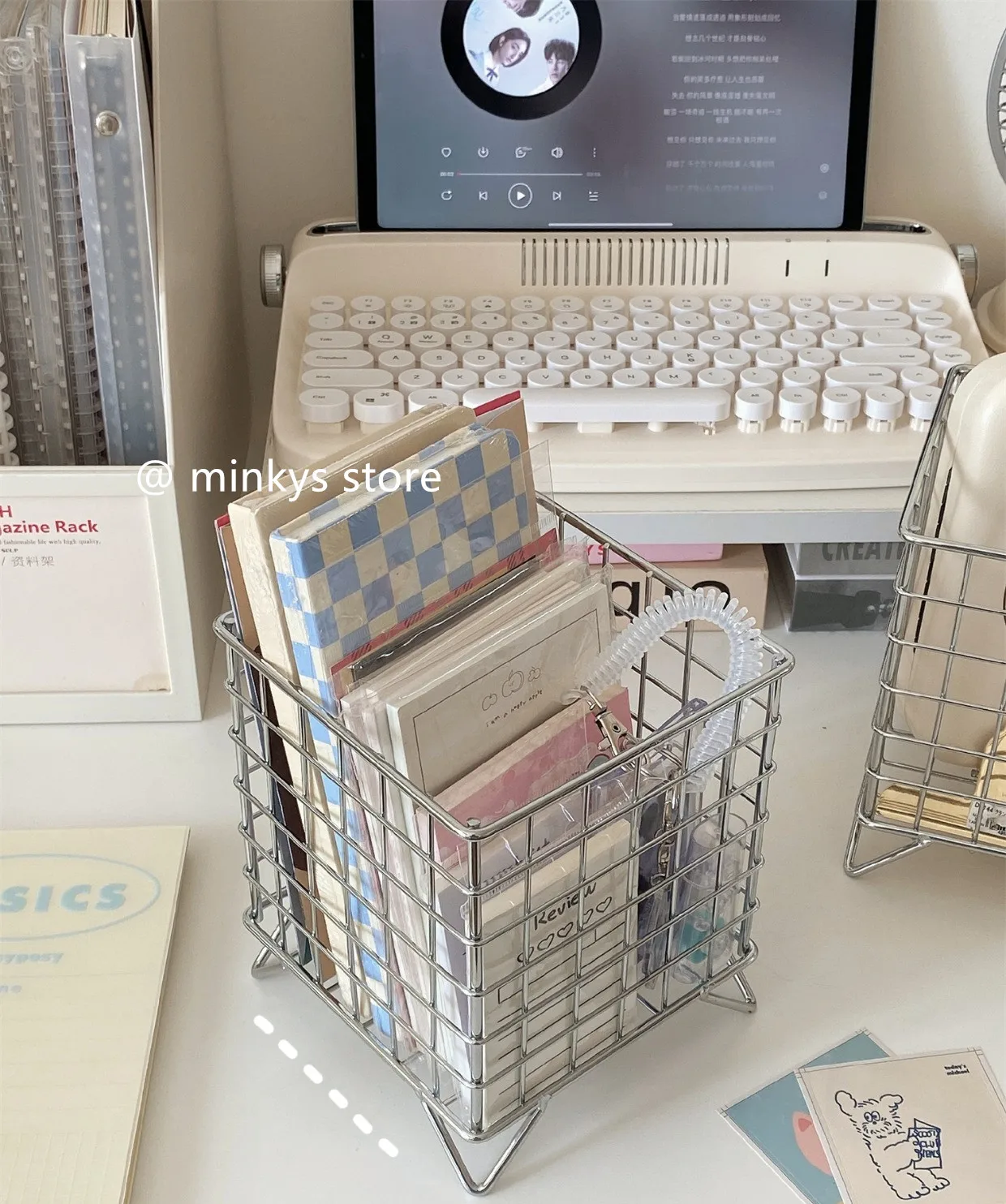 Desktop Storage Basket MINKYS INS Nordic Iron Desktop Storage Basket Office Cosmetics Makeup Storage Box Stationery Rack Desk Organizer