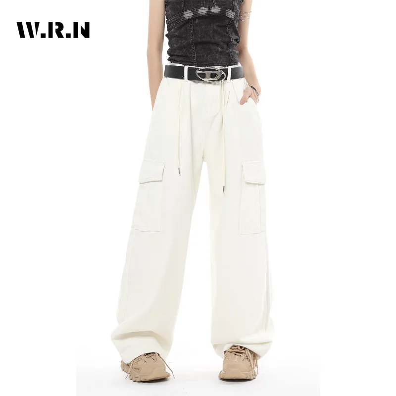 

Women's Y2K Wide Leg Elastic Waist Drawstring Baggy Cargo Jeans Pants Vintage Street Mopping Sweatpant Casual Denim Trousers