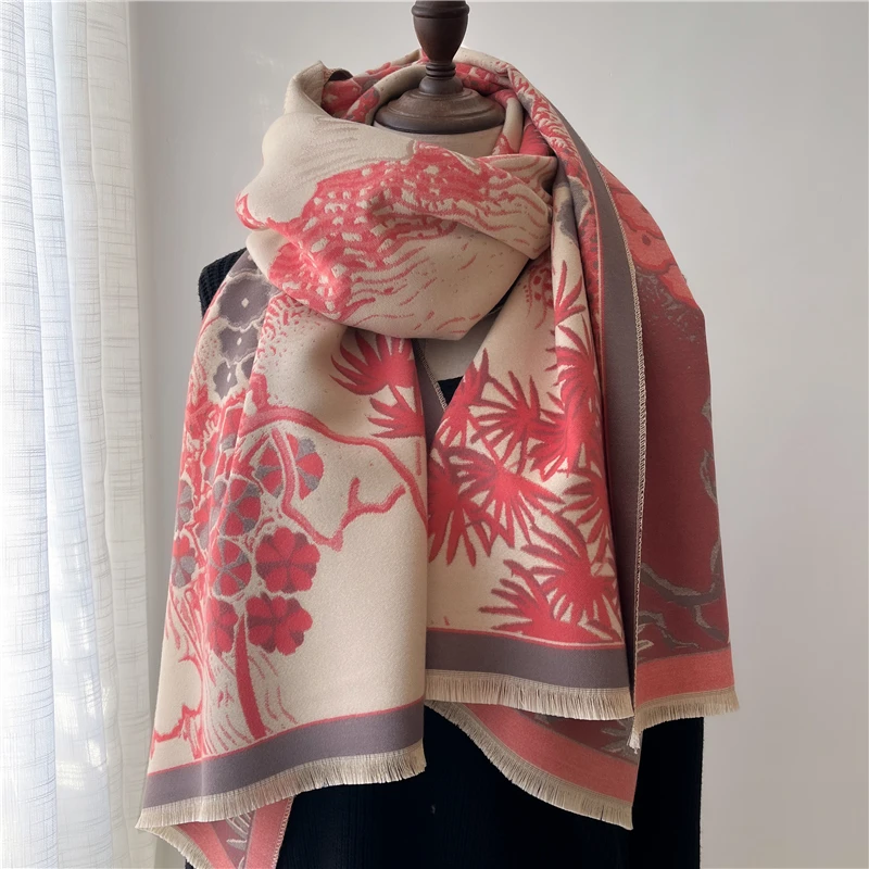 

Floral Thick Winter Warm Cashmere Shawl Scarf for Women Pashmina Blanket Poncho 2022 Elegant Bufana Head Scarves Echarpe