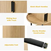 Bar Cabinet with LED Lights, Oval-Shaped Wine Bar Table with 2 Glass Holders, 4 Wine Racks, Open Shelf, Fluted Coffee Bar Liquo 4