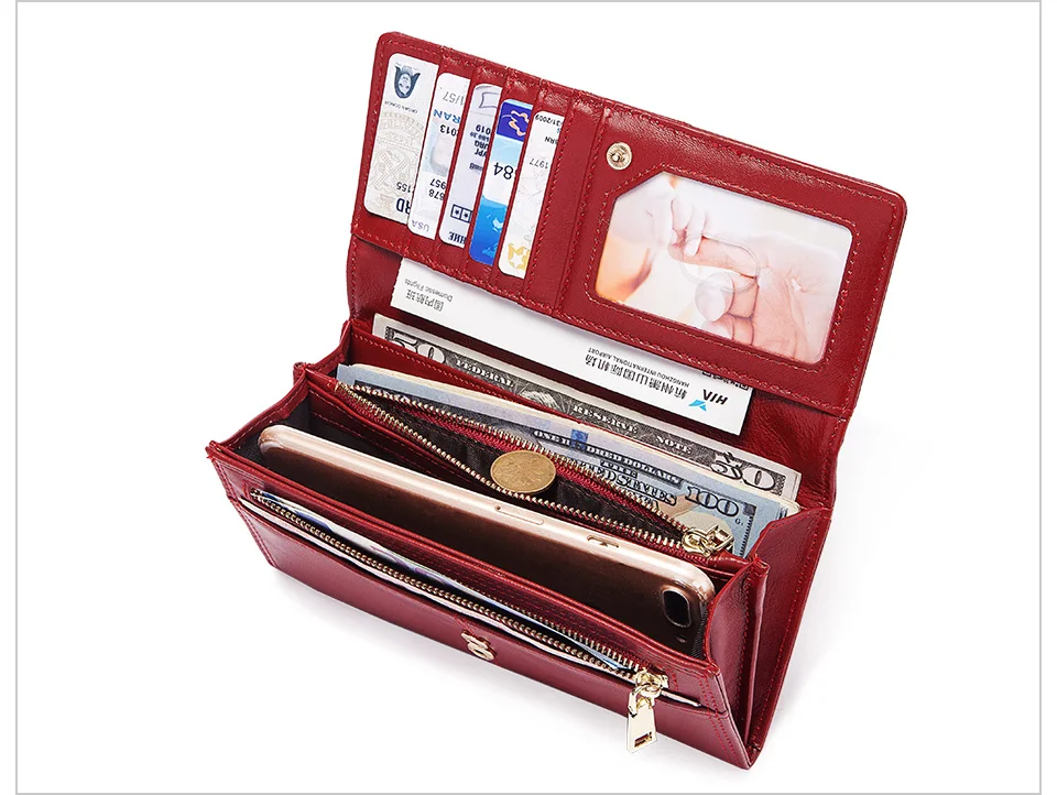 Modische lange Damen-Geldbörse aus echtem Leder, Clutch-Geldbörsen mit Handytasche, Mutifuctiona Damen-Handtaschen mit RFID-Kartenhalter – Detail 13