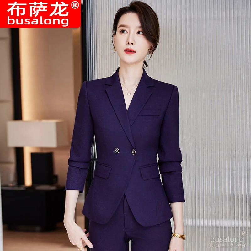 

Костюм женский весенне-осенний, новый изящный и модный фиолетовый маленький индивидуальный костюм, топ, официальная одежда для ведущих трансляций