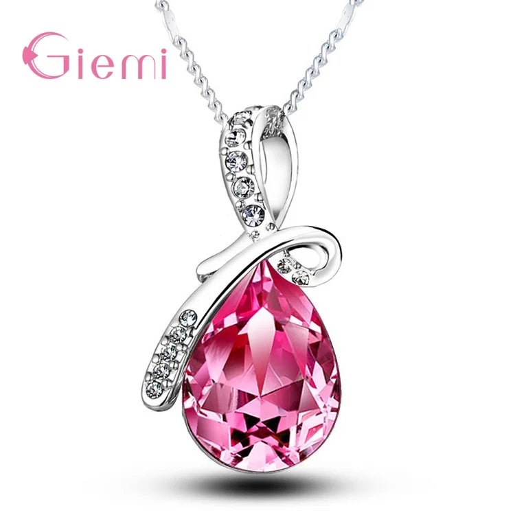 925 Sterling Silver Colorful Cubic Zirconia Waterdrop Pendant Necklace Women Girls Wedding Party Jewelry pendant necklace,silver necklace,silver pendant