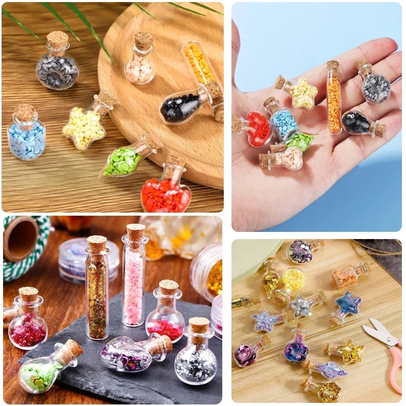 10-5pcs Mini Alien Glass Wishing Bottle With Cork Transparent Blessing Gift Cure Lucky Drift Empty Small Jar Decoration