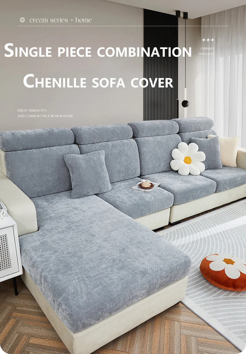 Description Picture 3 of itemChenille Adaptable Elastic Sofa Covers Living Room Non-slip Straight/Corner/l Shape 2/3/4 Seater Adjustable Stretch Sofa Cover