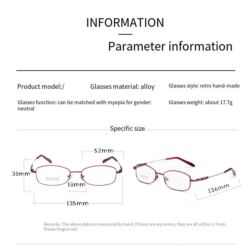 Retro Women's Full frame Alloy Eyeglasses frames, Square Female Prescription Glasses Frame for Myopia