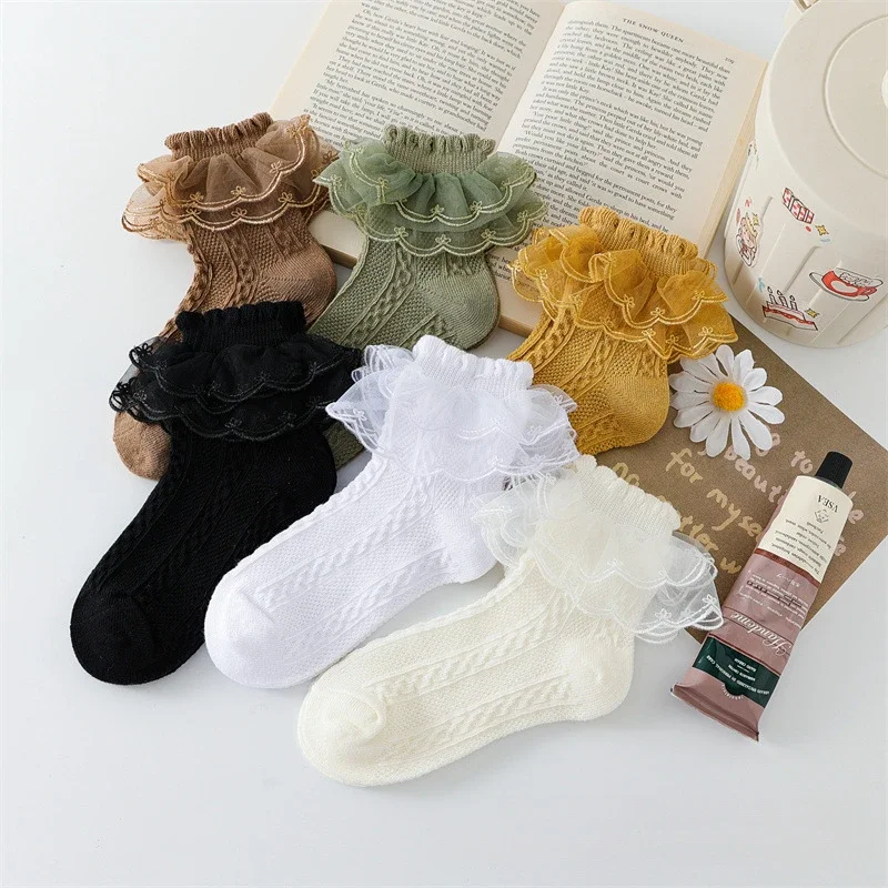 

baby girl socks 2023 Autumn/Winter new cotton lace girls lace socks Double lace princess socks 1-12 years old Latin dance socks