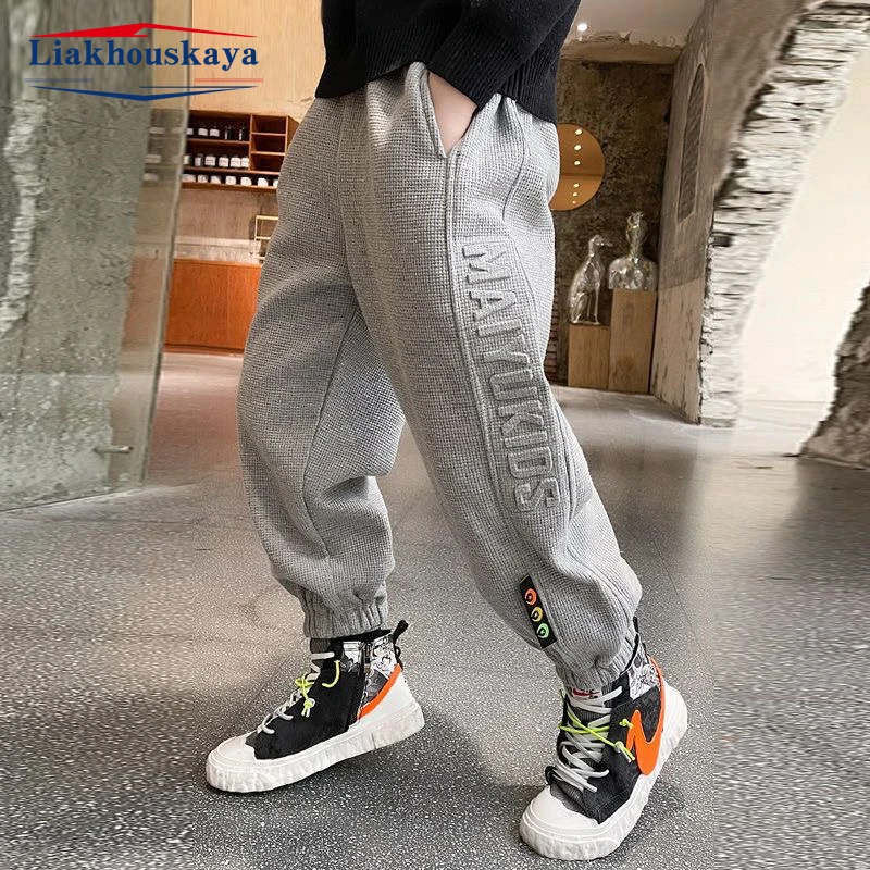 

110-170cm Fashion Boys Sports Pants Spring Autumn Waffles Fabric Long Trousers Casual Kids Sport Pants Teenage Children Clothes