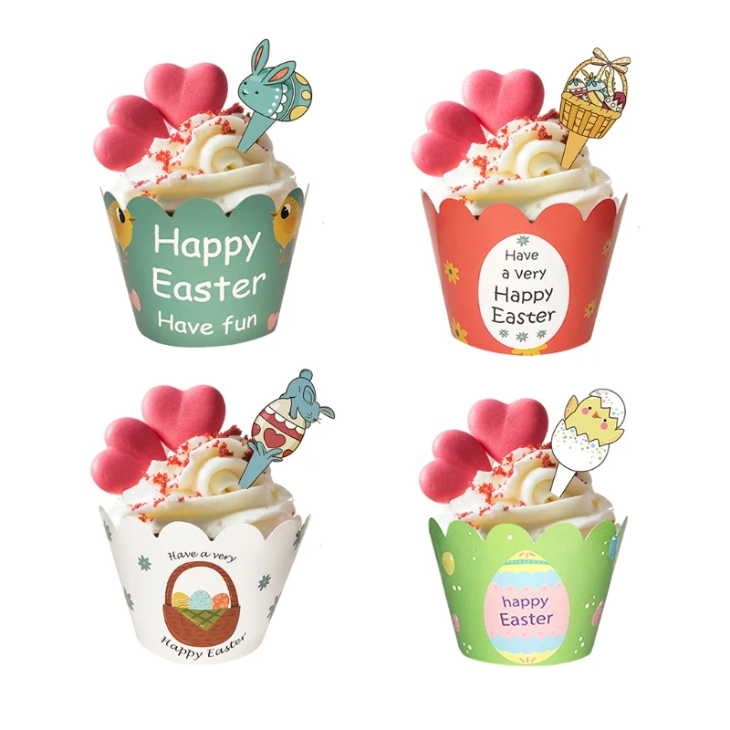 

1 Set Easter Cupcake Toppers Wrappers Party Decoration Cake Baking Decorating Tools