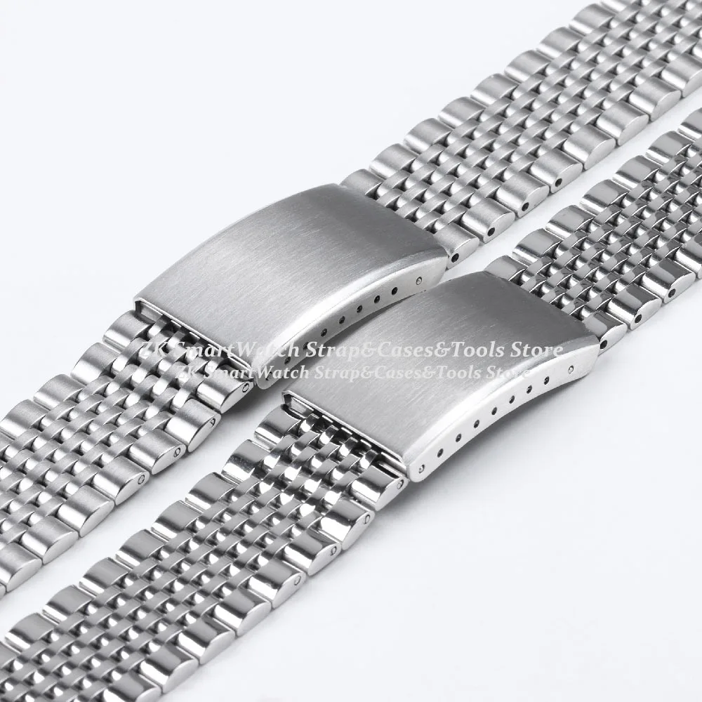 Premium Stainless Steel Curved End Watch Strap with Folding Buckle - Jubilee Bracelet Style
