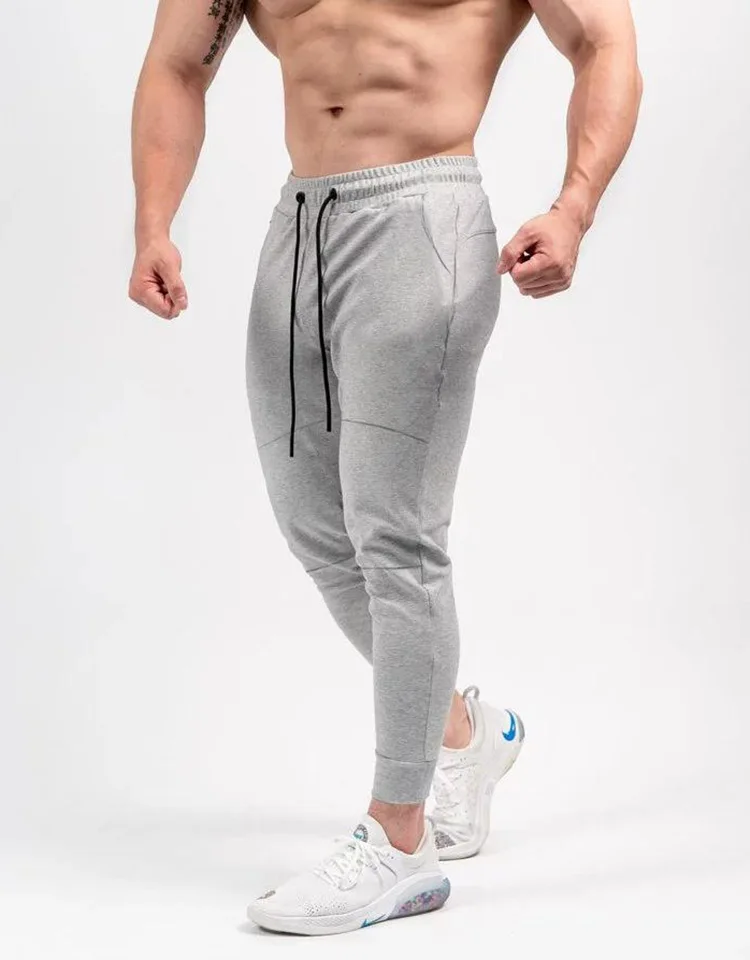 Cotton sweatpants slim leg fitness pants muscle solid color elastic running pants trousers