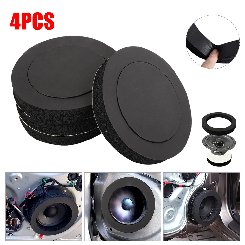 4Pc Universal 6.5" Car Door Speaker Insulation Ring Woofer Foam Wave Pad Sound Noise Soundproof Protective Car Pad Audio Speaker
