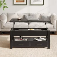 Coffee Table Lift Top, Drawers and Hidden Compartment, Coffee Table Dining Table for Living Room, Home Office,Black 2