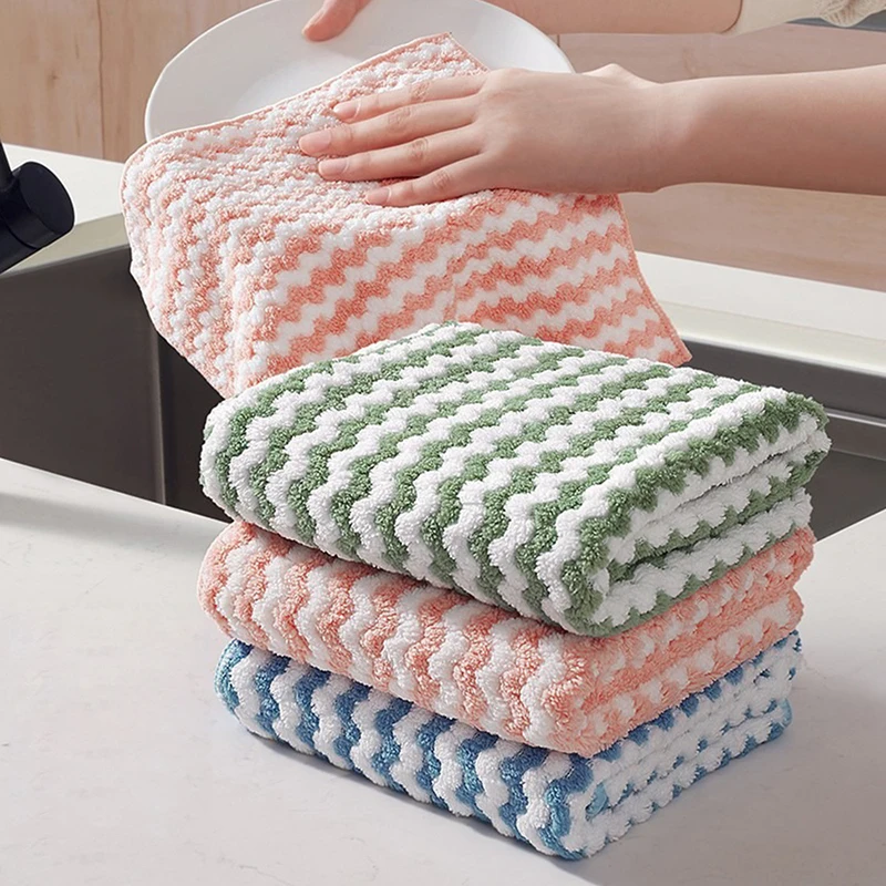 10pcs Coral Fleece Dishcloth, Water Absorbent, Oil Resistant And  Non-shedding Cleaning Cloth