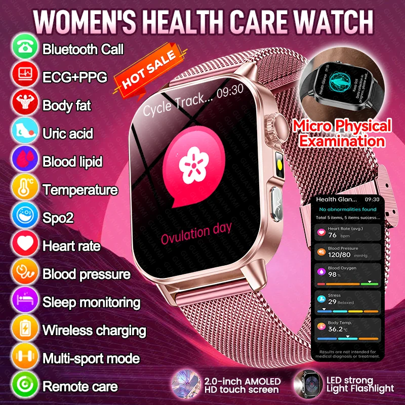 2026 Original Women Health Accurate Diagnosis Smart Watch ECG+HRV BP Blood Oxygen Uric Acid Heart Rate Bluetooth Call Smartwatch 1