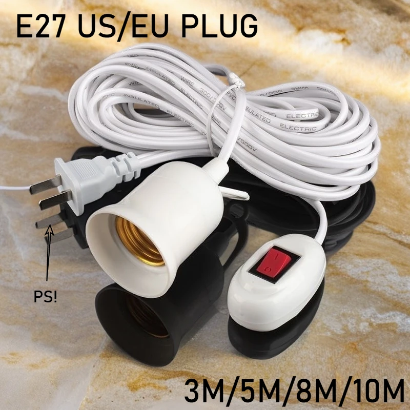 4.2m-9.2m Lamp Holder Universal with Switch LED Bulb Socket Adapter E27 Screw Lamp Holder Accessory Tool Dual Plug Suspension