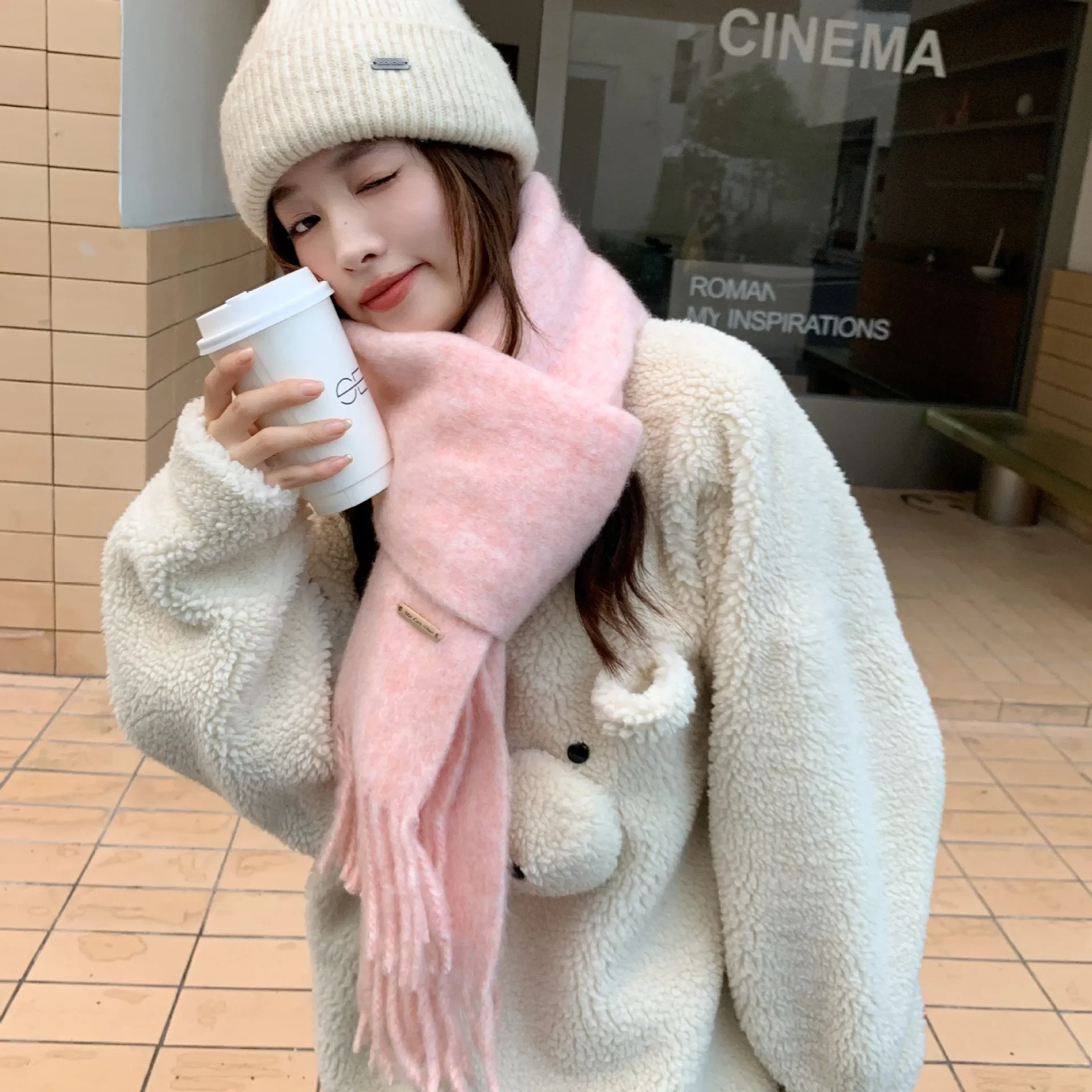 

2023 Winter New Solid Color Imitation Cashmere Women's Scarf Warm Couple Neck Scarf Dopamine Candy Color Mohair Lazy Wrap Shawl