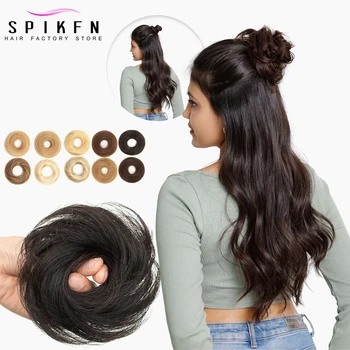 Messy Hair Bun Hair Pieces Straight Scrunchie Updo with Elastic Rubber Band Extension Human Hair Ponytail Chignon Donut for wome