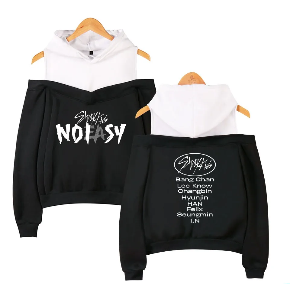 

Stray Kids Hoodies Women Off Shoulder Hoody Sweatshirt Korean Stray Kids Noeasy Kpop Streetwear Female Sexy Off-Shoulder Hoodie