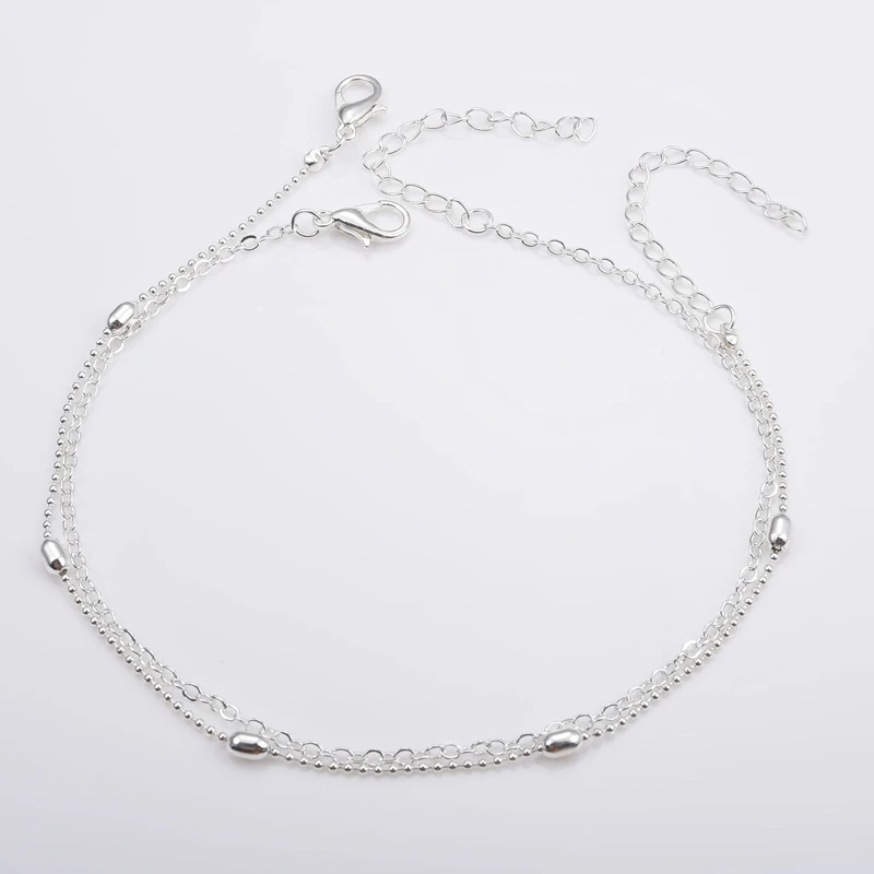 Silver Anklet Bracelet Ankle Chains Beads Anklet Trendy Jewelry Female Anklets Barefoot Crochet Sandals Foot Jewelry Leg New Anklets On Foot Ankle Bracelets For Women Leg Chain