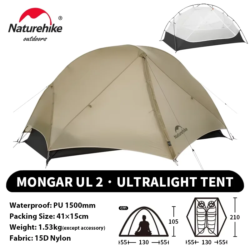 Naturehike Mongar UL 2 テント 2 人バックパッキングテント 20D 超