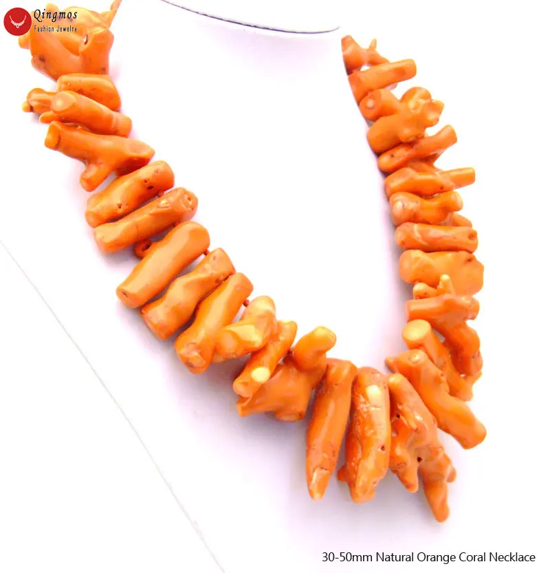 

Qingmos 30-50 mm Branch Natural Orange Coral Necklace for Women with Genuine Stone 18" Chokers Fine Jewelry nec5608