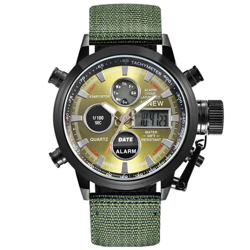 XINEW Brand Chronograph Business Watch For Men Fashion Nylon Band Alarm Stopwatch Multi-function Movement Electronic Clock Black