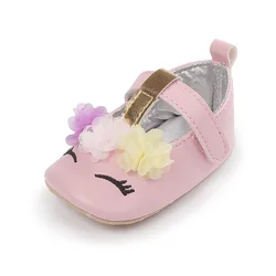Oddler Baby Girls Flower Unicorn Shoes PU Leather Shoes Soft Sole Crib Shoes