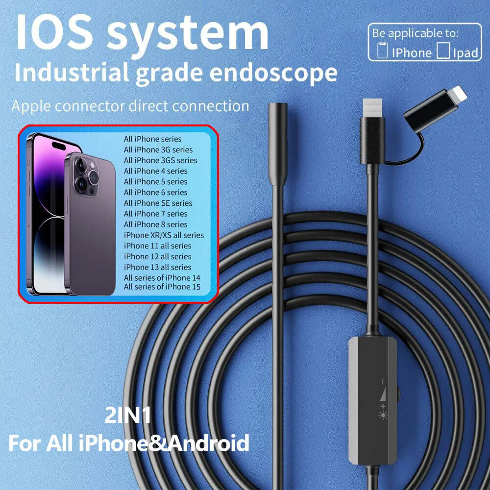 안드로이드 아이폰 및 IOS 스마트폰용 내시경, 자동차 파이프, 자동차 보로스코프, 하수도 검사 도구, 내시경 카메라 장치, 5.5mm, 8mm