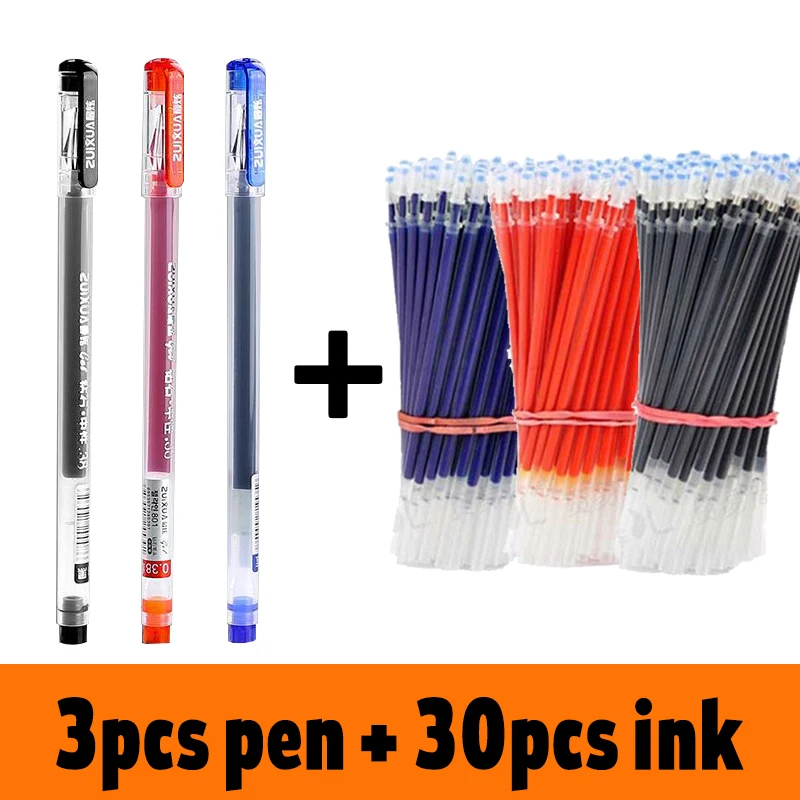 

33Pcs/Set 0.38mm Large-capacity Ink Diamond Tip Gel Pen Black/Blue/Red Refill Exam Signing Writing School Office Supplies