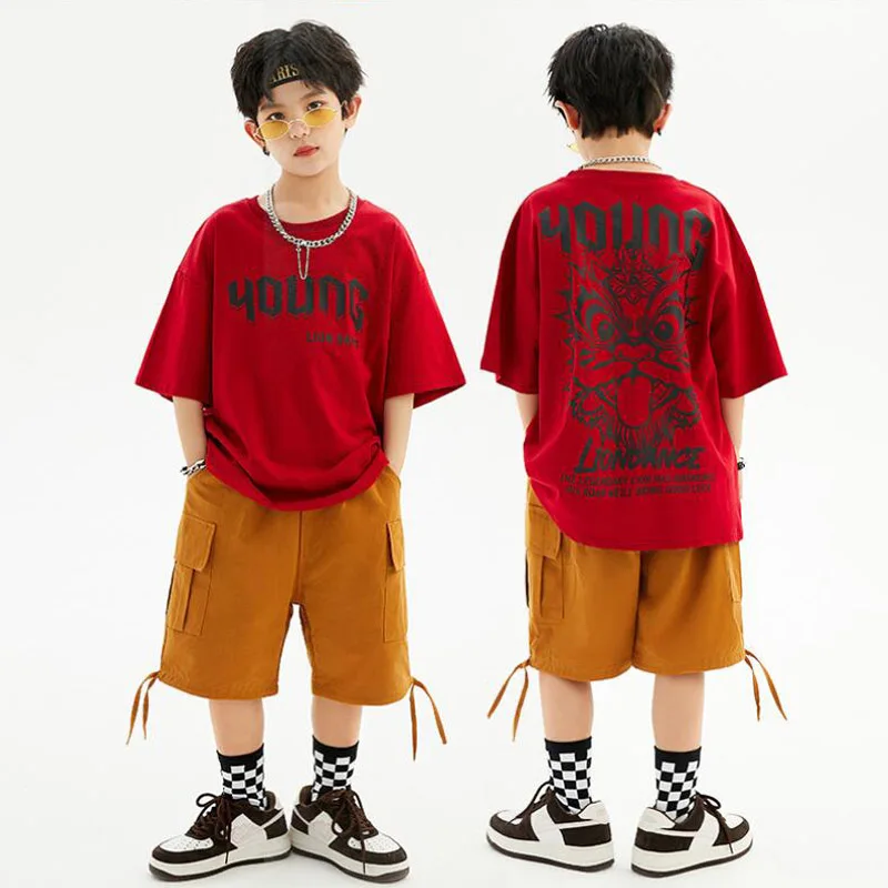 

Kids Hip Hop Show Clothing Teenage Outfits Oversize Tshirt Casual Street Cargo Shorts for Girls Boys Jazz Dance Costume Clothes
