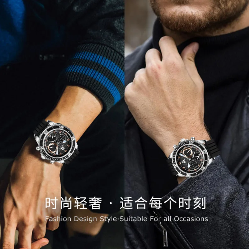 Six Pin Outdoor Sports Fashion Leisure Nightlight Waterproof Calendar Timer Silicone Band Male Clock Reloj Quartz Watch For Men