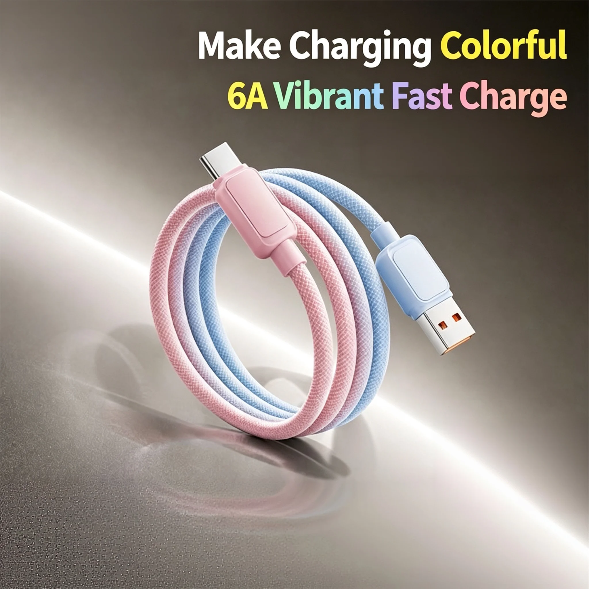 Pink Blue Gradient Braided Fast Charging USB-C Cable, Durable Nylon Charger Cord