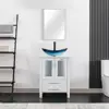 White Stand Cabinet Bathroom Vanity Sink Combo with Blue Boat Glass Vessel Sink & Water-Save Faucet Spacious Storage 2
