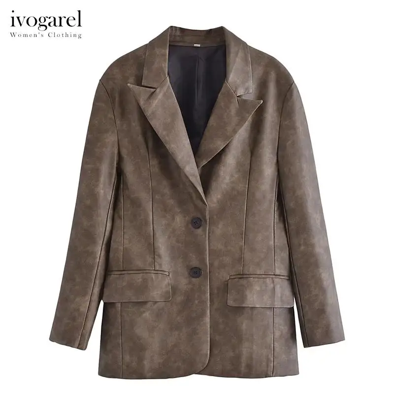

Ivogarel Washed Faux Leather Blazer Women's Chic and Elegant Casual Versatile Formal Suit Jacket Traf Autumn Office Clothes