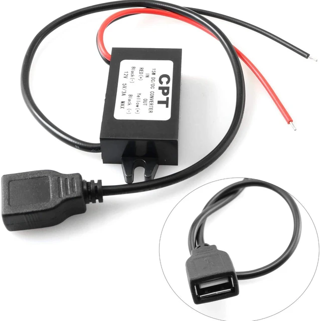 Convertisseur DC-DC 15W de 12V à 5V 3A avec connecteur USB A