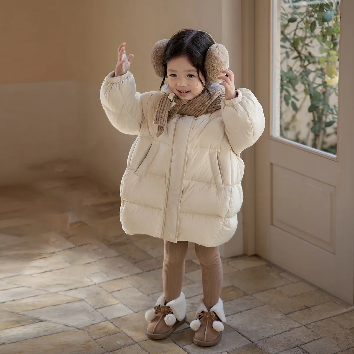 Winter Girls 3-10 Years Cute Bear Thick Warm Hooded Parkas Kids Children Coat Outerwear Two Colors