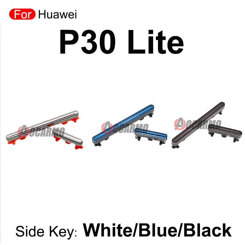 화웨이 P30 라이트용 블랙 블루 화이트 전원 켜기/끄기 볼륨 버튼 측면 키 교체 부품