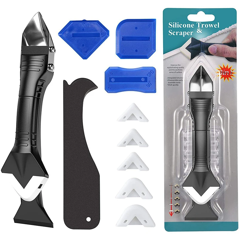 

Silicone Scraper Glue Remover Knife Angle Beauty Crevice Spatula Tool Grout Scraper Kit 5in1 Multifunction Coner Caulking Tool