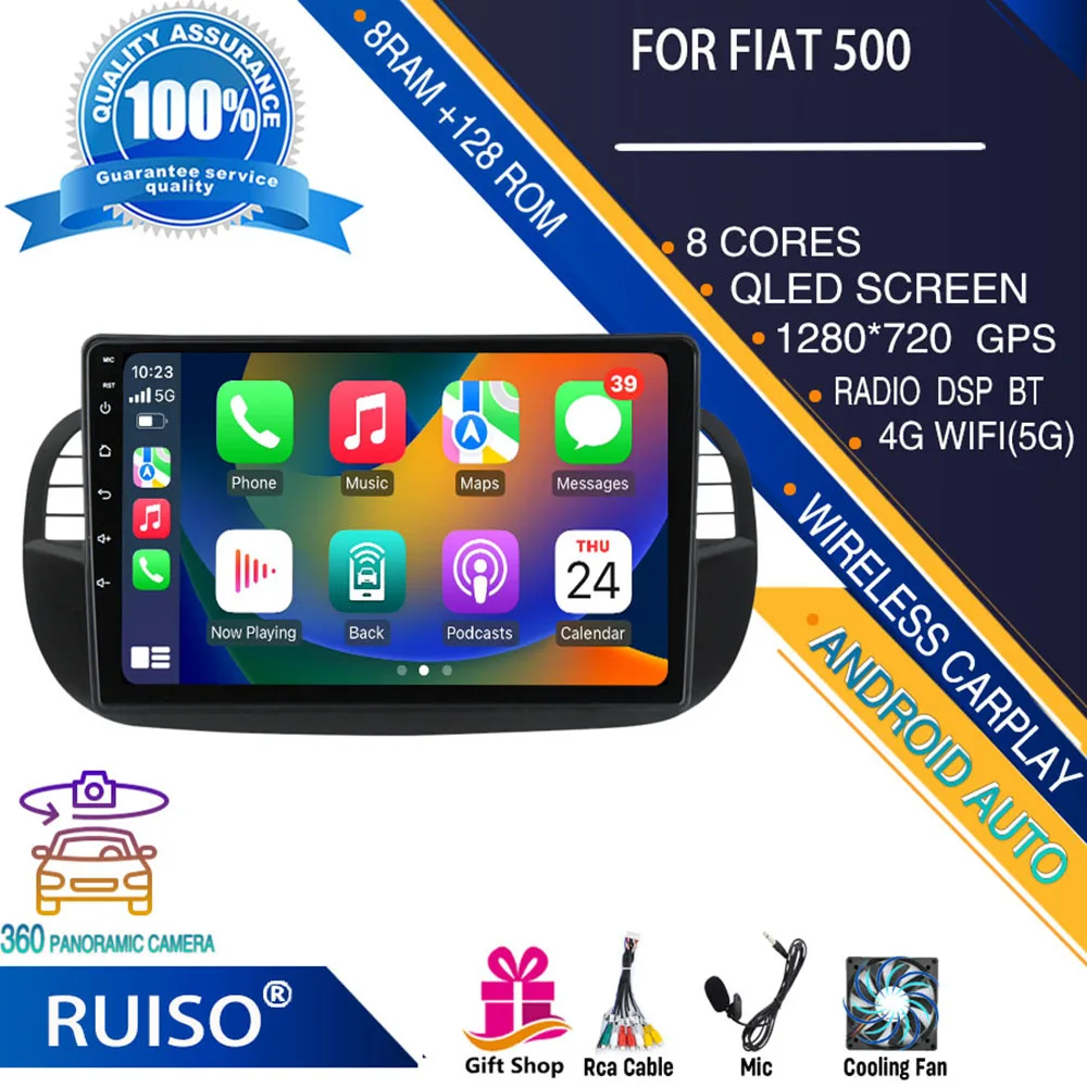 Ruiso Android Touch Screen Lettore Dvd Per Auto Per Fiat 500 Autoradio Monitor Di Navigazione Stereo 4G Gps Wifi