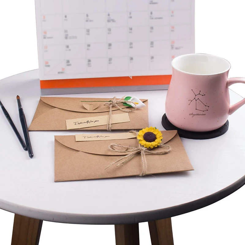 Homemade Kraft Paper Handmade Dried Flower Invitation Cards With Envelopes And Wedding Gifts Random Patterns 9 Pieces greeting cards wedding invitations