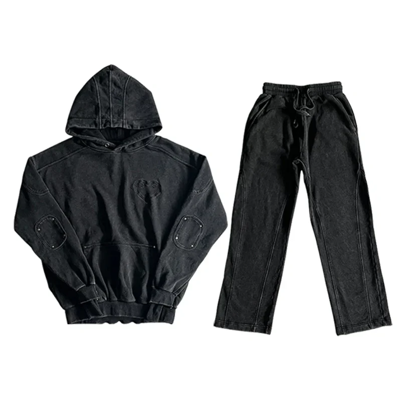 

CARSICKO High Quality Men's Set Fashion Hoodies Long Trousers Hip Hop Streetwear Men Sweatshirt Tops Pant Branded Clothing Black