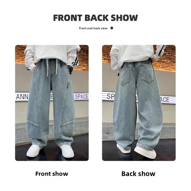 Boys Scimitar Jeans Spring and Autumn New Children's Wide Leg Pants Medium Older Boys Pants - 6