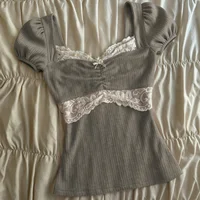 Hauts Y2K Grunge à manches courtes pour femmes, chemise estivale en dentelle patchwork, style coquette, tricot côtelé, coupe ajustée, vêtements esthétiques 3