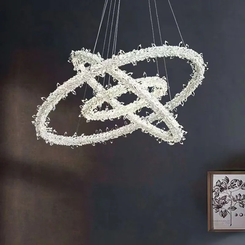 

Modern living room ceiling ceiling chandelier luxury crystal LED chandelier villa home dimmable ring gloss indoor round chandeli