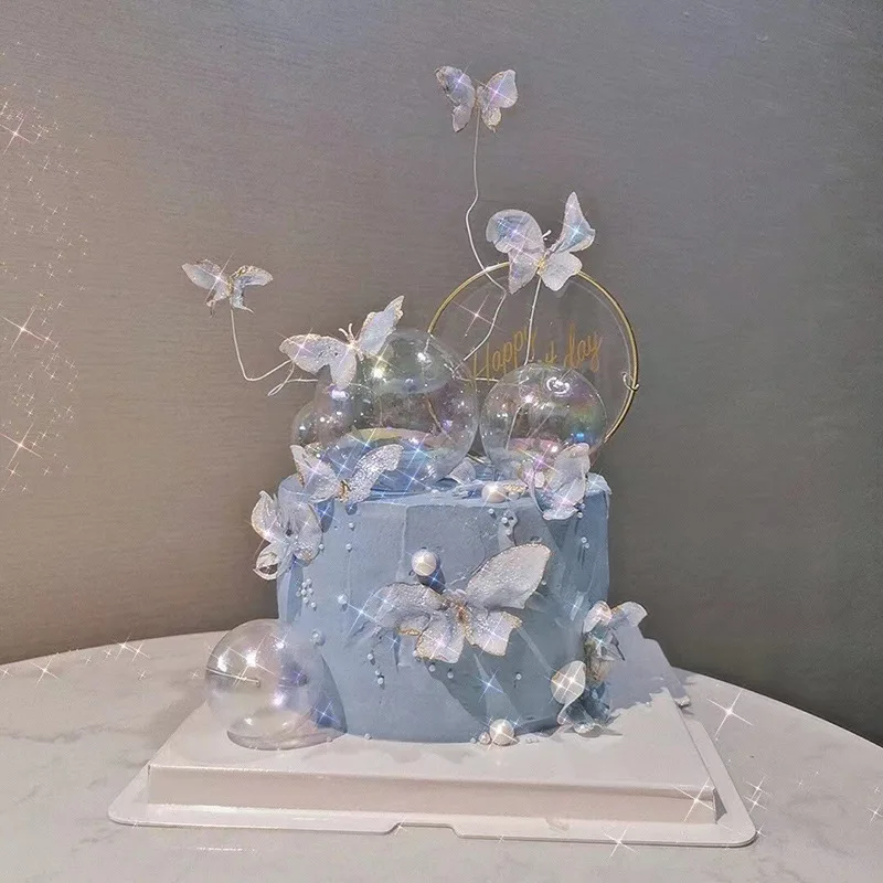 Birthday Party Wedding Baking Cake Decor Beautiful Ins Style Hot Gold Edge Paper Three dimensional Pink Wire Butterfly