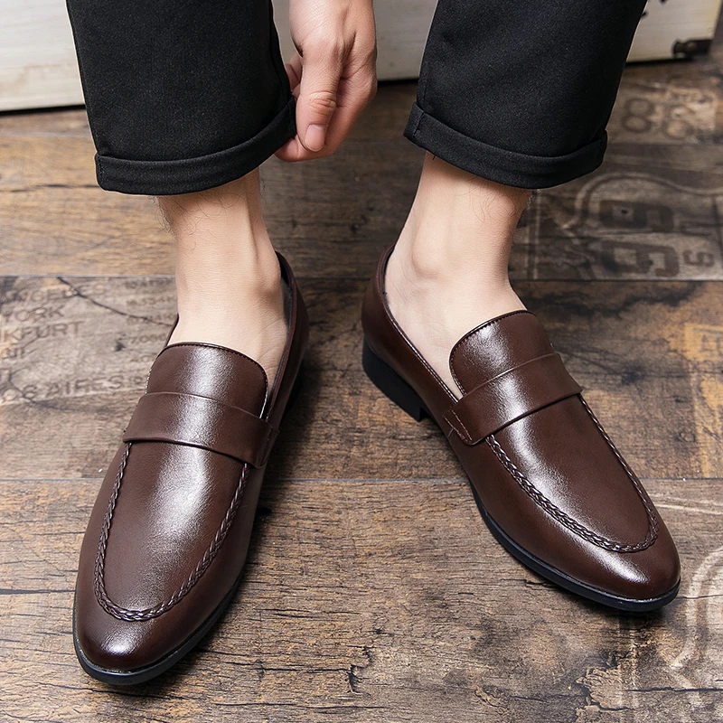 FELIX CHU Men's Pencil loafers Leather Elegant Wedding Party Casual Fashion Dress Shoes Brown Black Men's Shoes