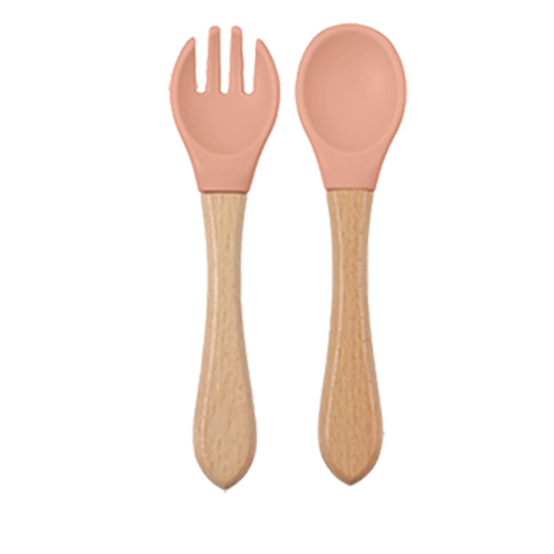 Eco-Friendly Silicone Toddler Suction Plate and Bowl Set with Wood Cutlery