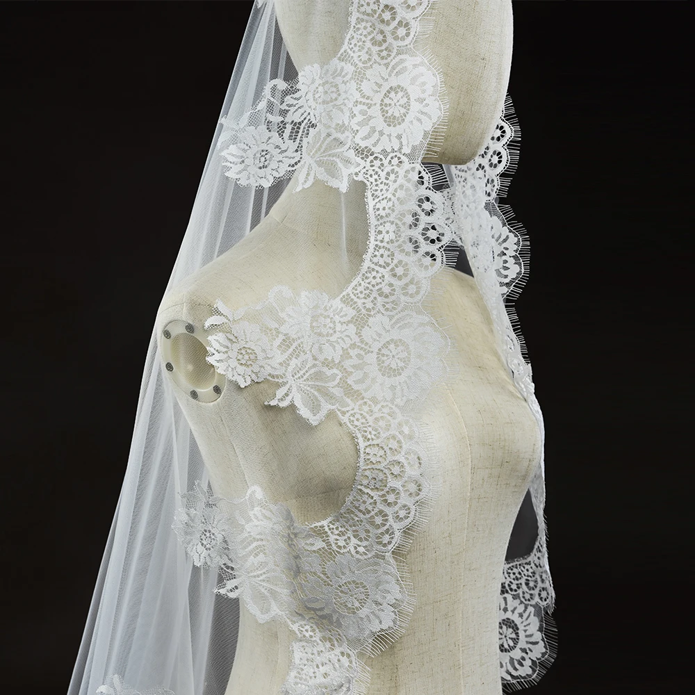 Elegant Cathedral Length Mantilla Wedding Veil Soft Lace Edge Single Tier Long Bridal Veil with Comb Wedding Accessories VP86